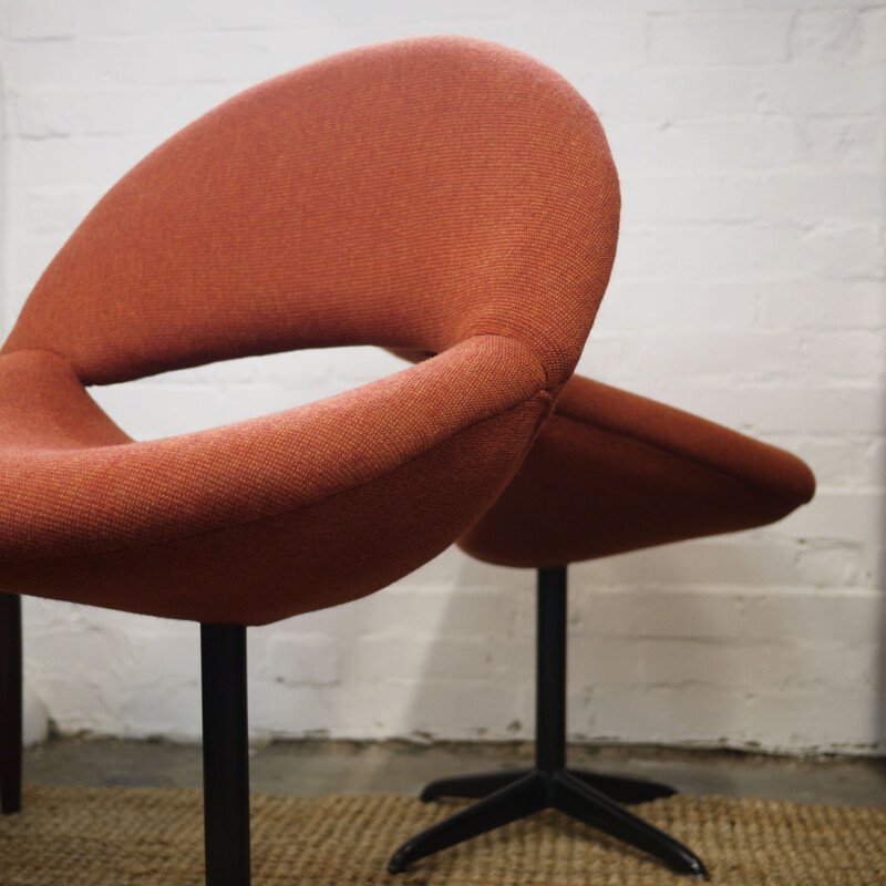 Pair of vintage dark orange fabric armchairs, 1960