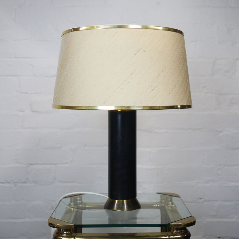 Lámpara de mesa vintage negra y dorada, 1950