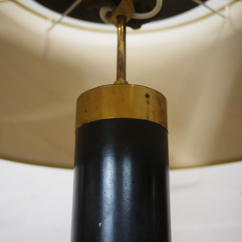 Lámpara de mesa vintage negra y dorada, 1950