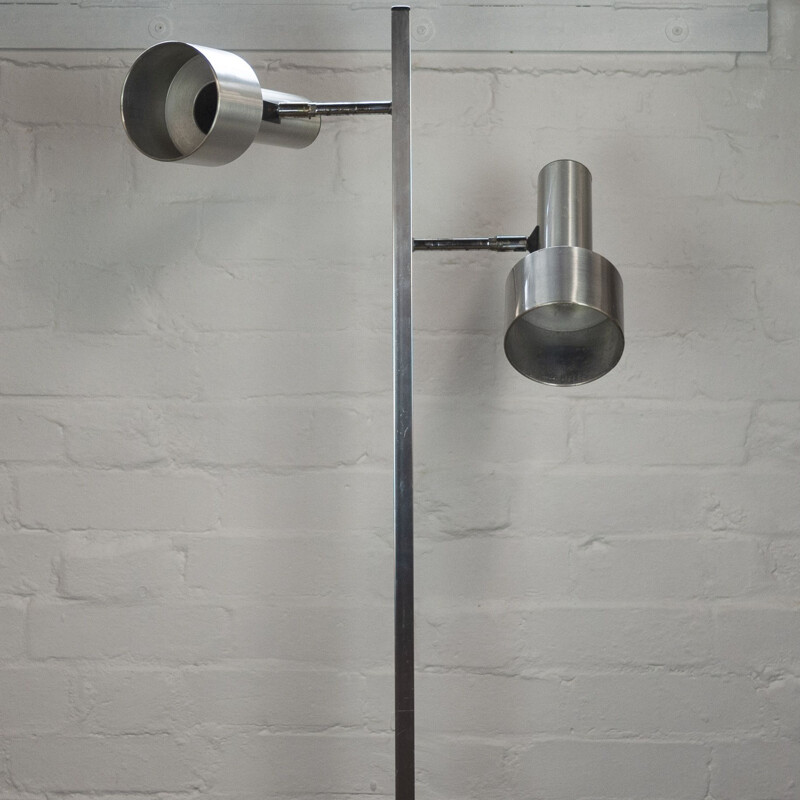 Vintage floor lamp with two adjustable shades in chrome, 1980
