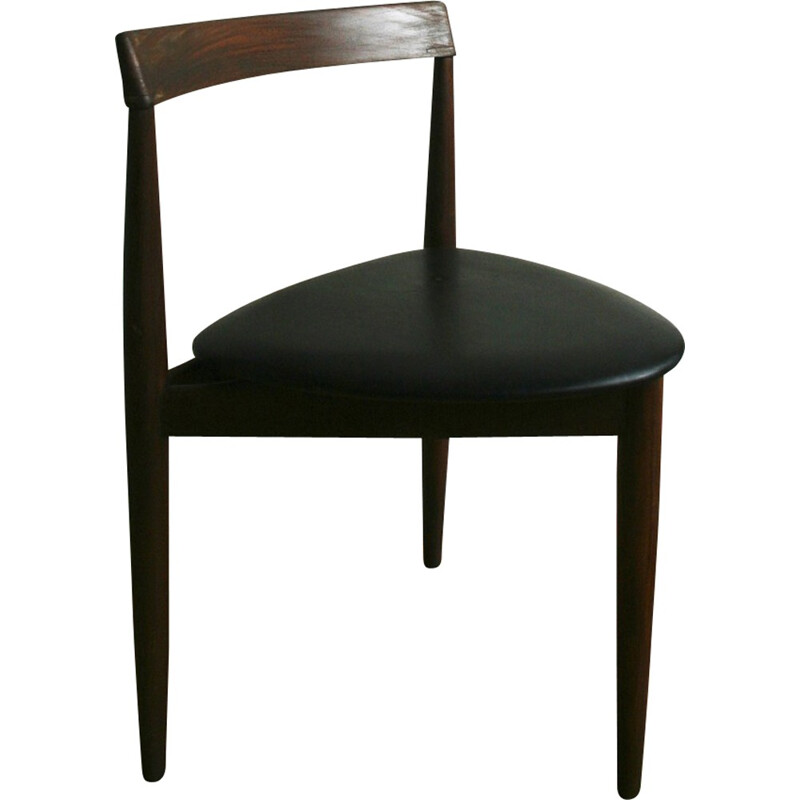 Tripod chair in teak and black leatherette, Hans OLSEN - 1960s