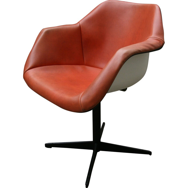 English Hille armchair in orange leatherette and metal, Robin DAY - 1960s