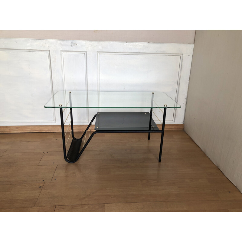 Mid century glass and metal coffee table by Pierre Guariche, 1970