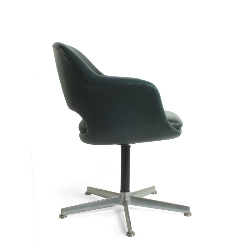 Green leather swivel vintage armchair by Girsberger Schammer for Knoll International, 1960s