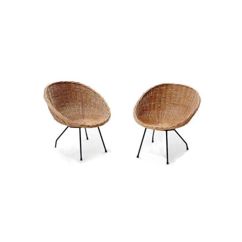  Pair of armchairs "shell" in rattan - 1960s