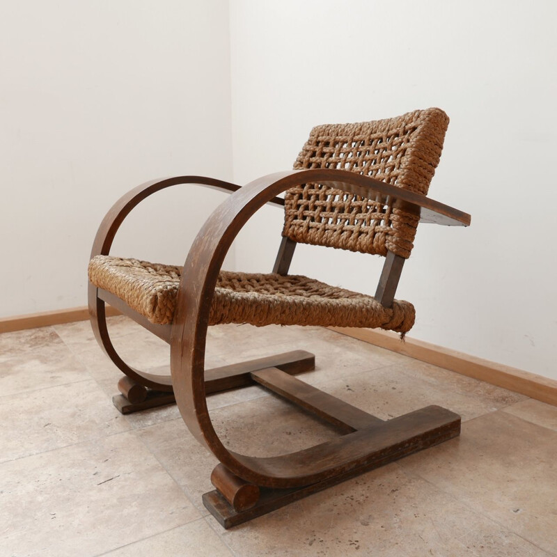 Rope mid-century bentwood armchair by Audoux-Minet, France 1960s