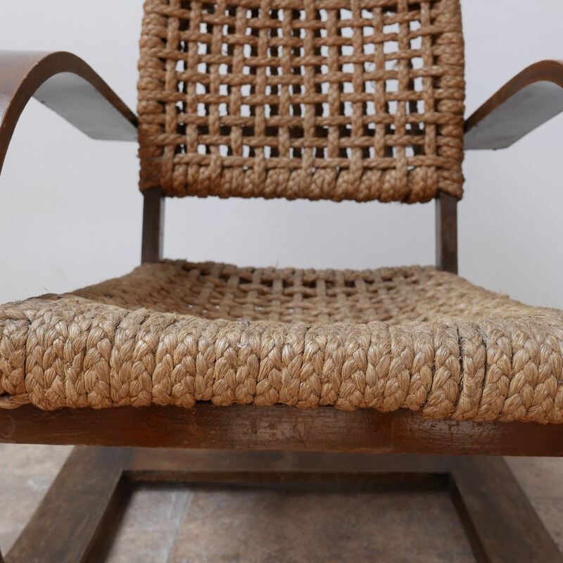 Rope mid-century bentwood armchair by Audoux-Minet, France 1960s