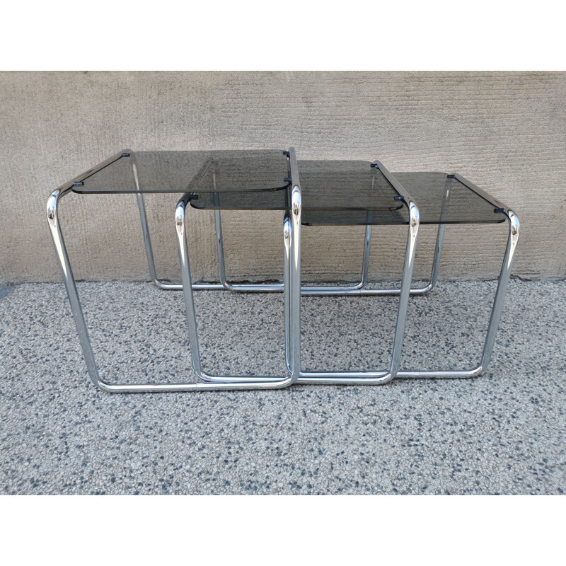 Vintage chrome and glass nesting tables, 1980