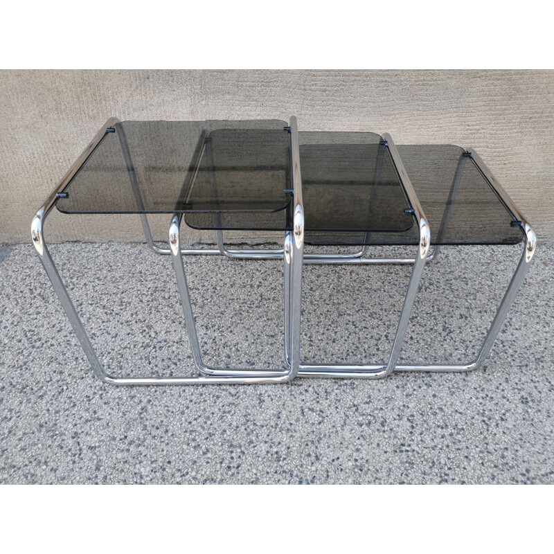 Vintage chrome and glass nesting tables, 1980