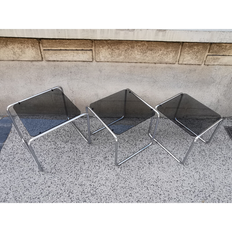 Vintage chrome and glass nesting tables, 1980