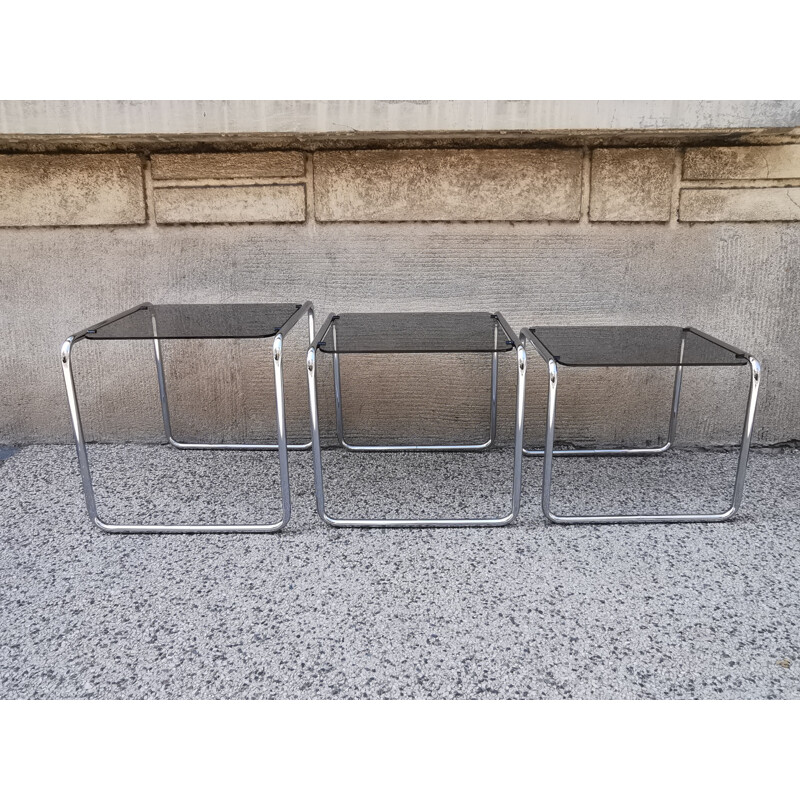 Vintage chrome and glass nesting tables, 1980