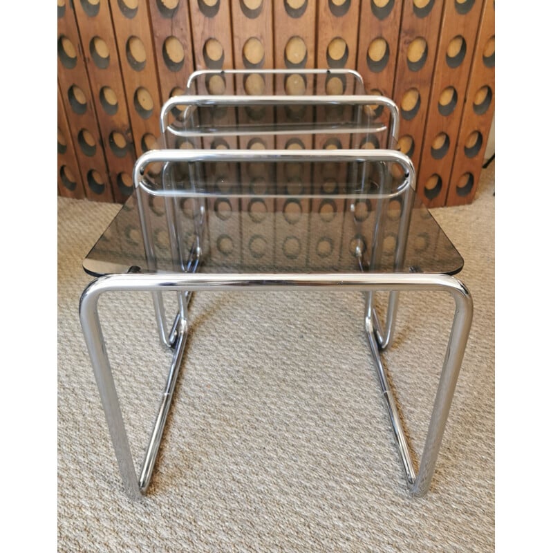 Vintage chrome and glass nesting tables, 1980