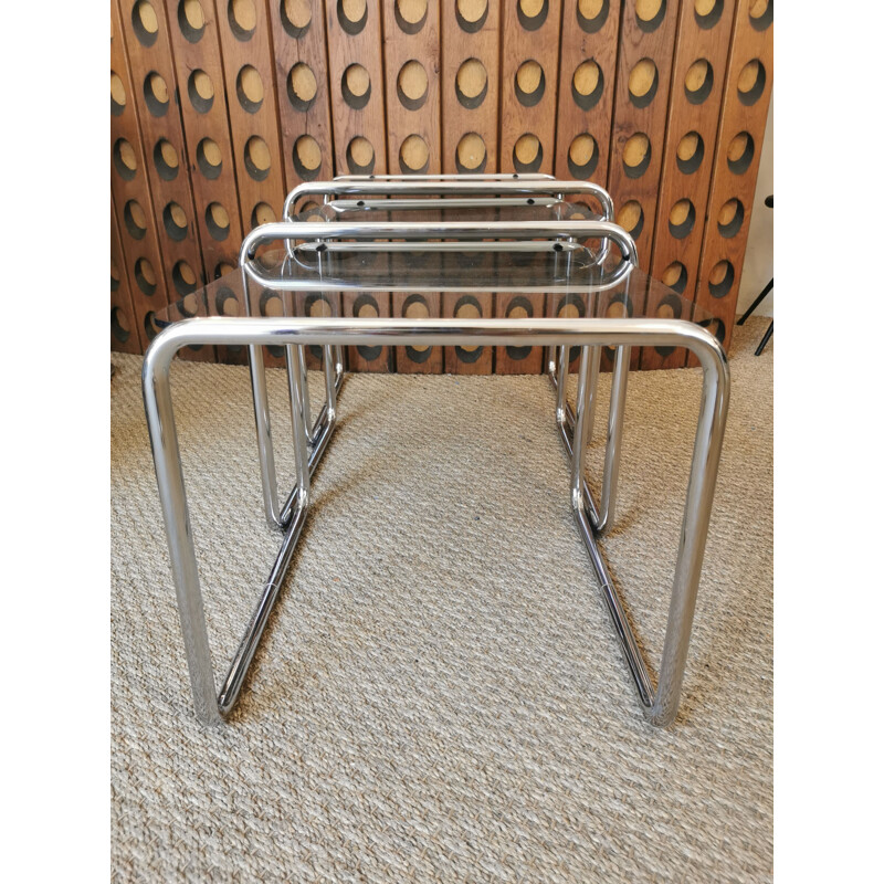 Vintage chrome and glass nesting tables, 1980