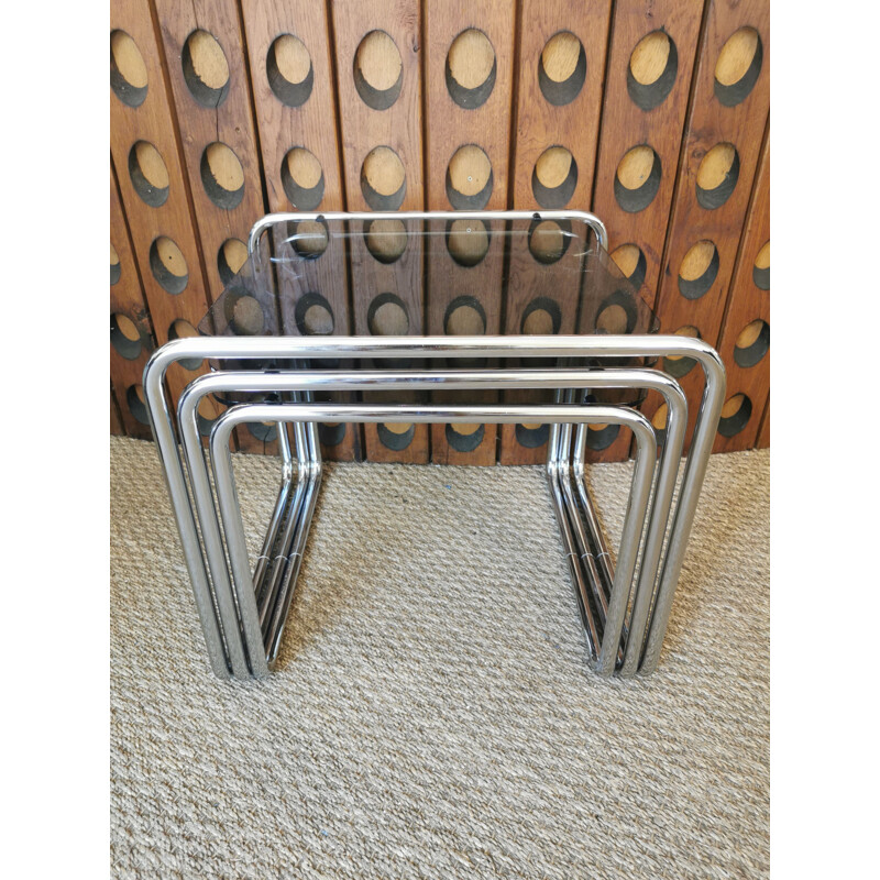 Vintage chrome and glass nesting tables, 1980