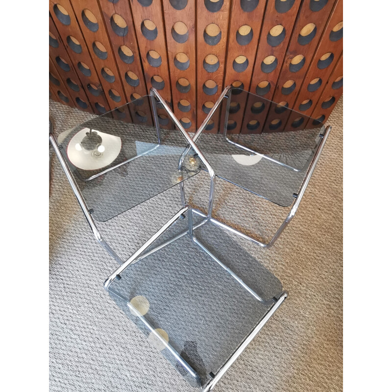 Vintage chrome and glass nesting tables, 1980