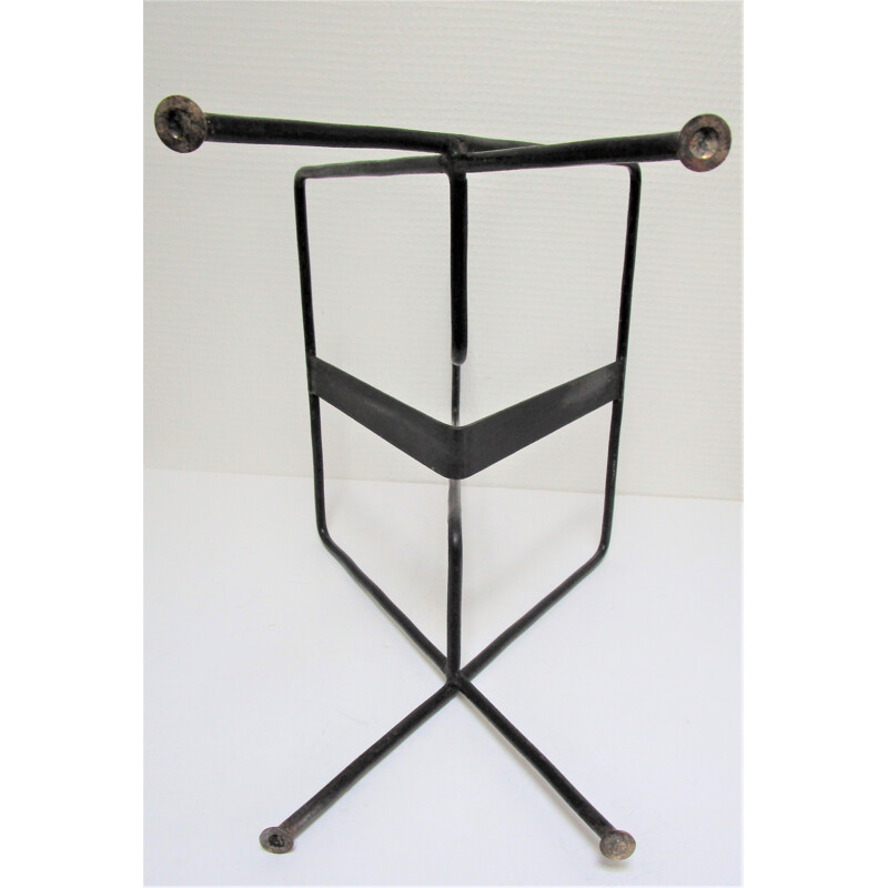 Vintage black metal magazine rack by Jacques Adnet