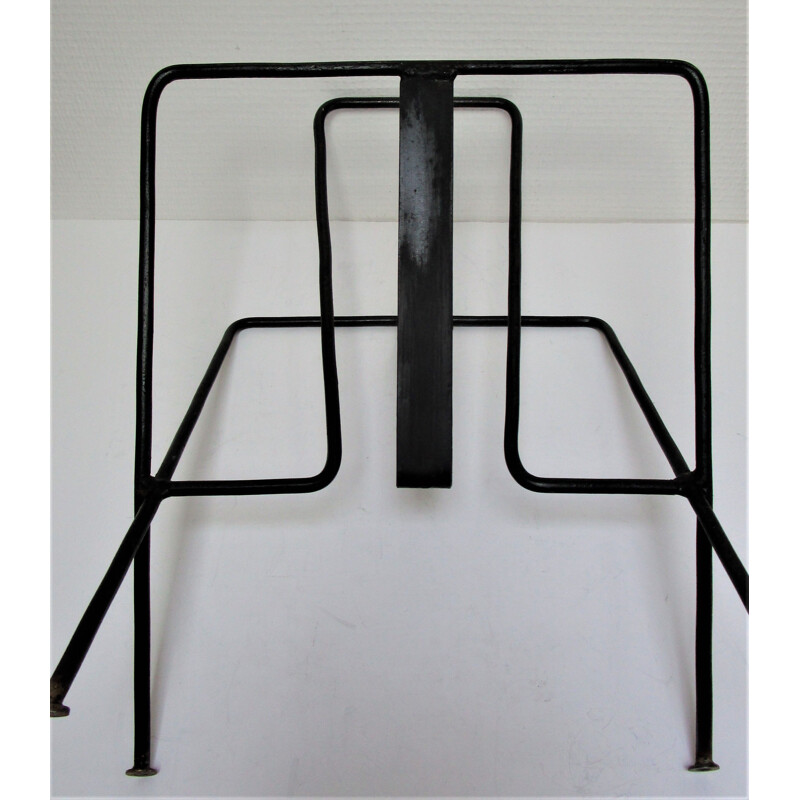 Vintage black metal magazine rack by Jacques Adnet