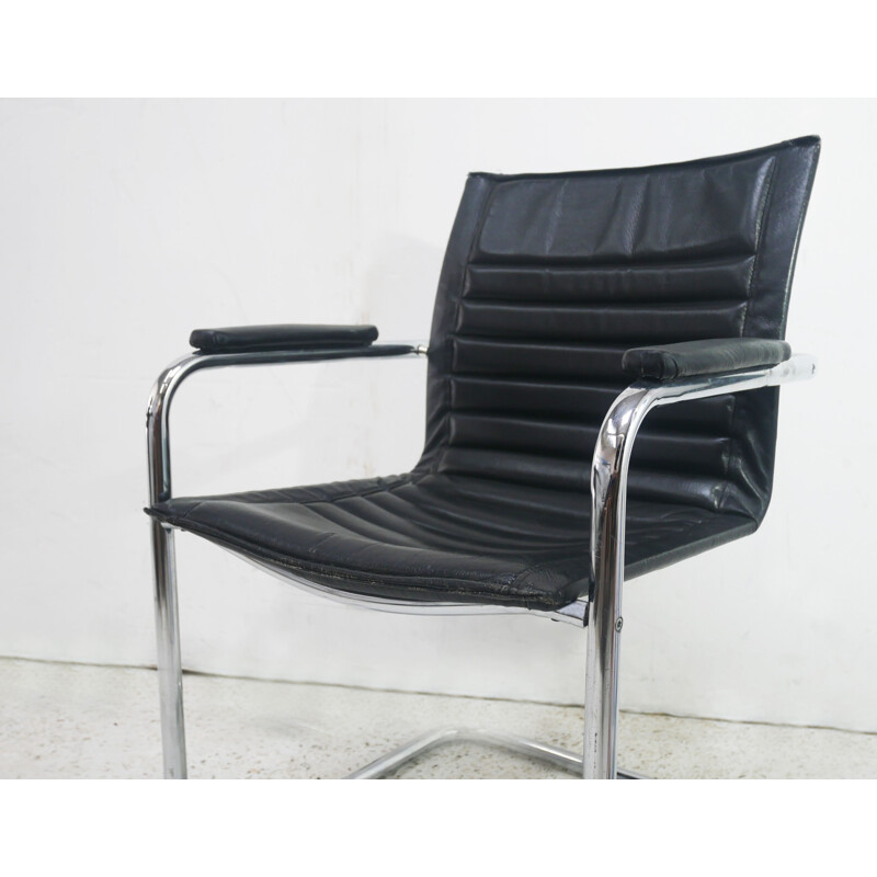Swiss mid century modern leather armchair, 1970s