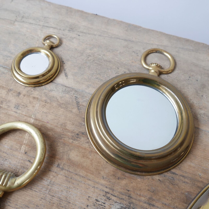 Set of 8 mid-century stop watch mirrors, Italy 1970s