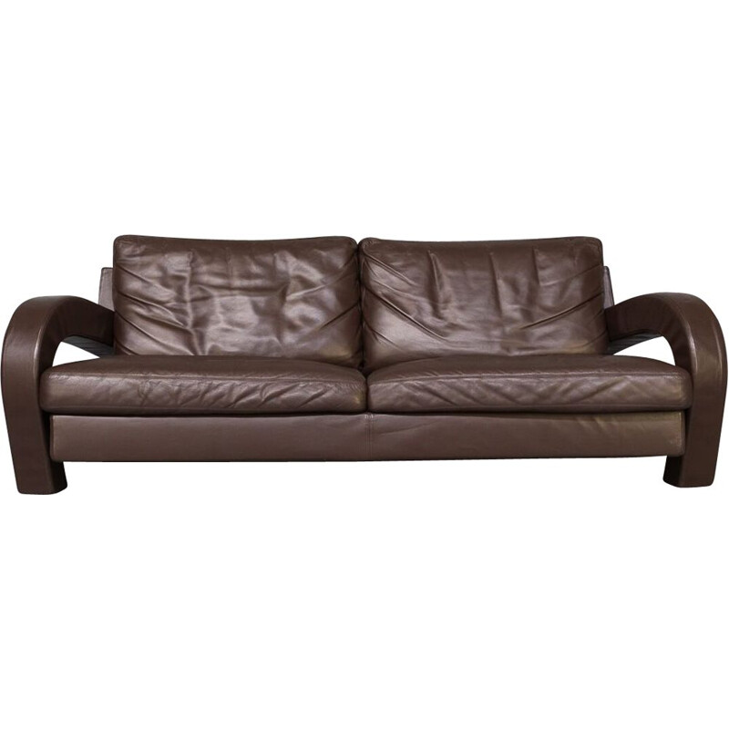 Vintage brown leather sofa for B&B Italia, 1980s