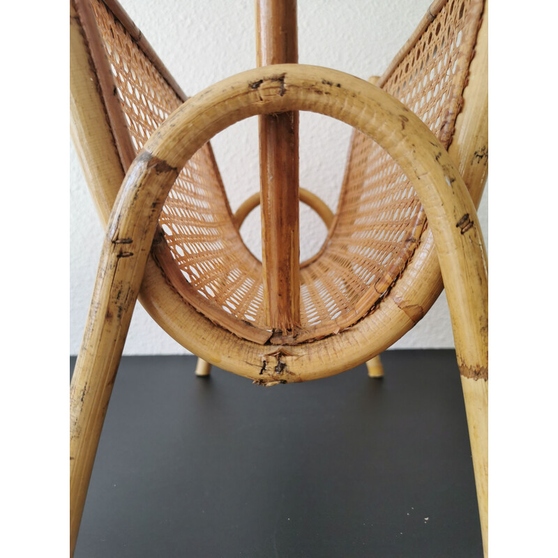 Vintage bamboo and rattan magazine rack, 1970