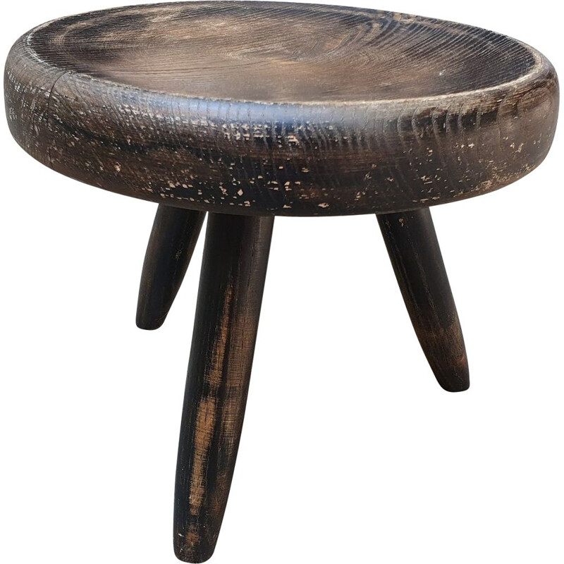 Vintage Berger stool in blackened ashwood by Charlotte Perriand, 1959