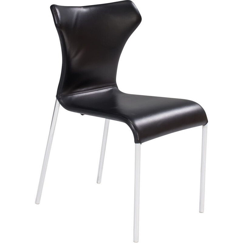 Mid century Papilio black leather dining chair by Naoto Fukasawa for B&B Italia, 2008