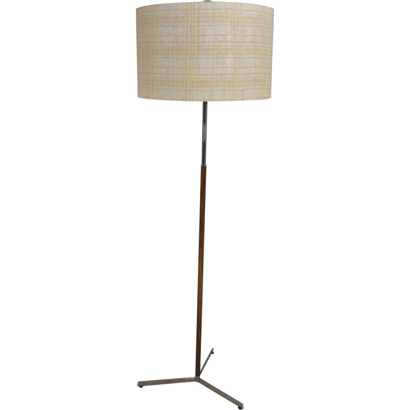 Vintage tripod floor lamp in teak and chrome, Germany 1960s