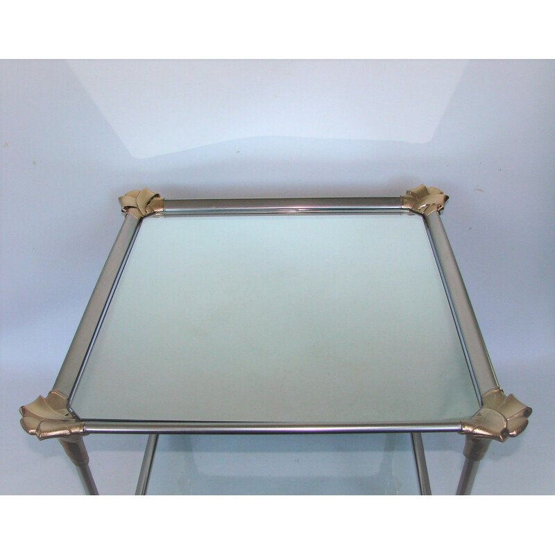 Table basse vintage en aluminium et verre, 1970