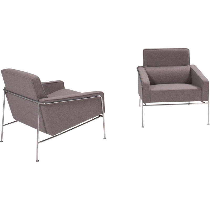 Pareja de sillones grises vintage serie 3300 de Arne Jacobsen para Fritz Hansen, 2002