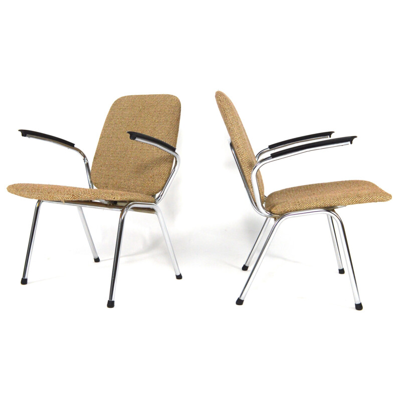 Pair of Gispen chairs in metal and fabric - 1950s