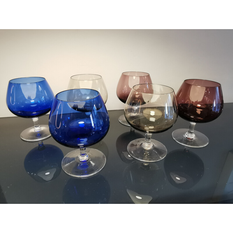 Service à digestif vintage en verre multicolore, 1960