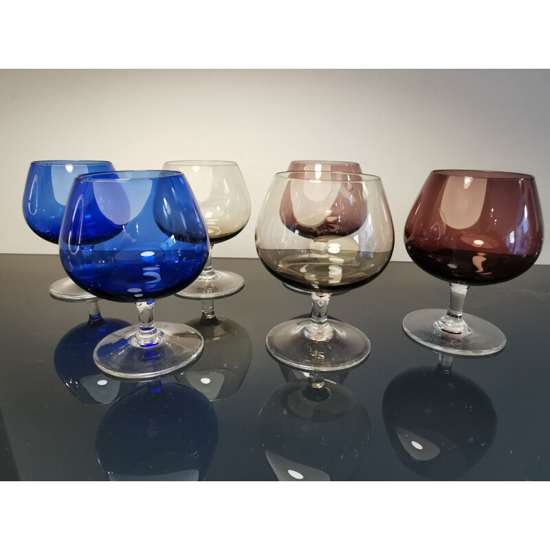 Service à digestif vintage en verre multicolore, 1960