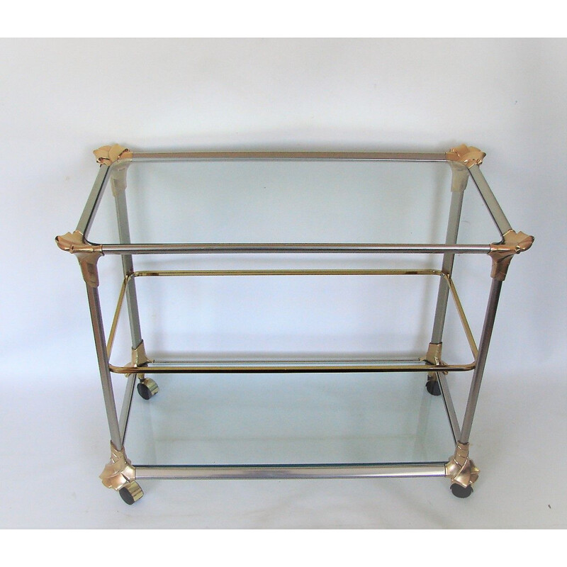 Vintage aluminium en glazen bar cart, 1970