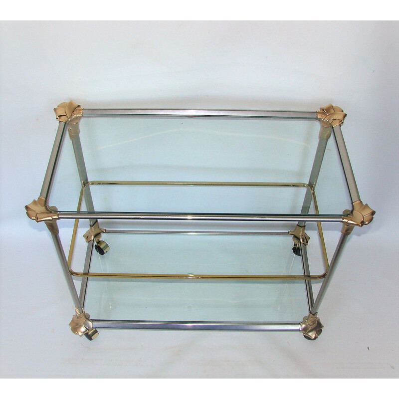 Vintage aluminium en glazen bar cart, 1970