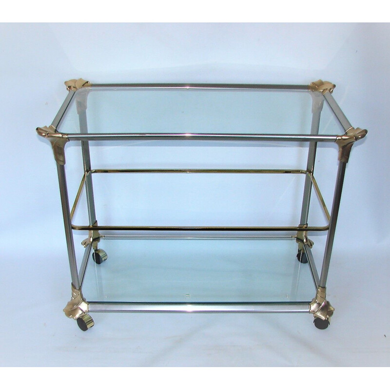 Vintage aluminium en glazen bar cart, 1970