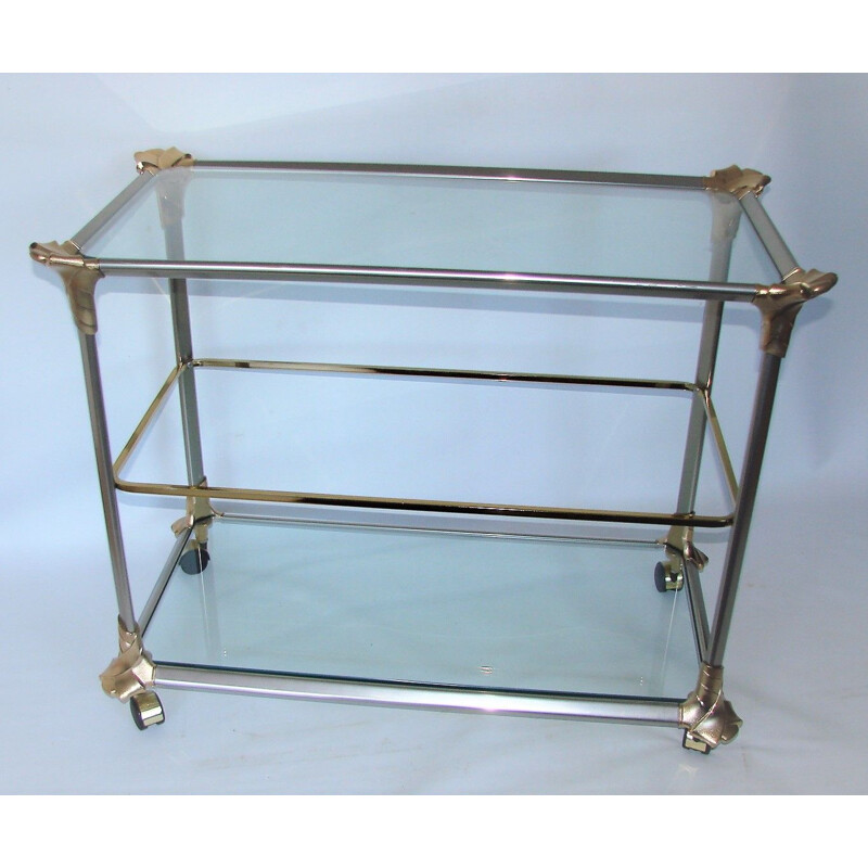 Vintage aluminium en glazen bar cart, 1970