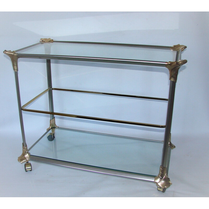 Vintage aluminium en glazen bar cart, 1970