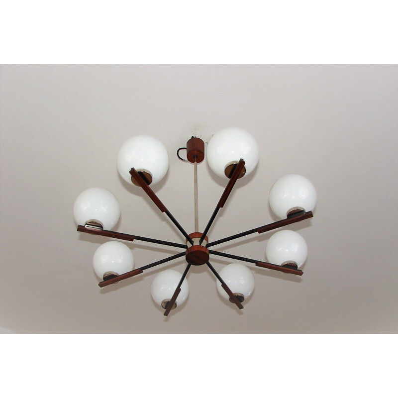 Danish mid century rosewood and glass chandelier, 1960s