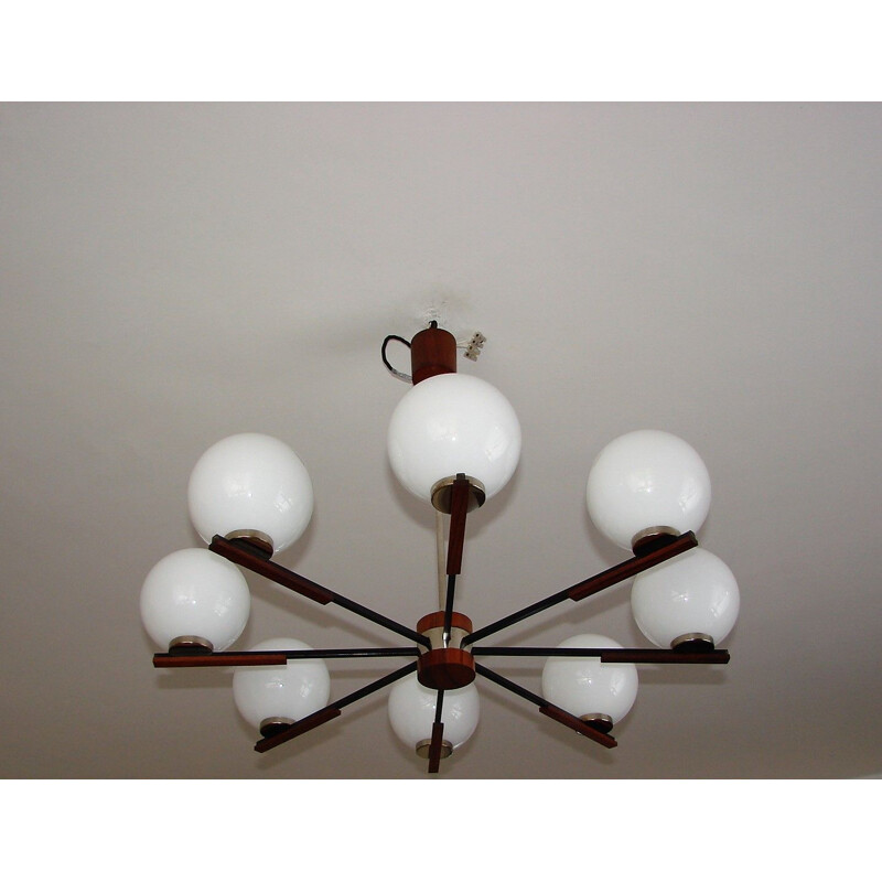 Danish mid century rosewood and glass chandelier, 1960s