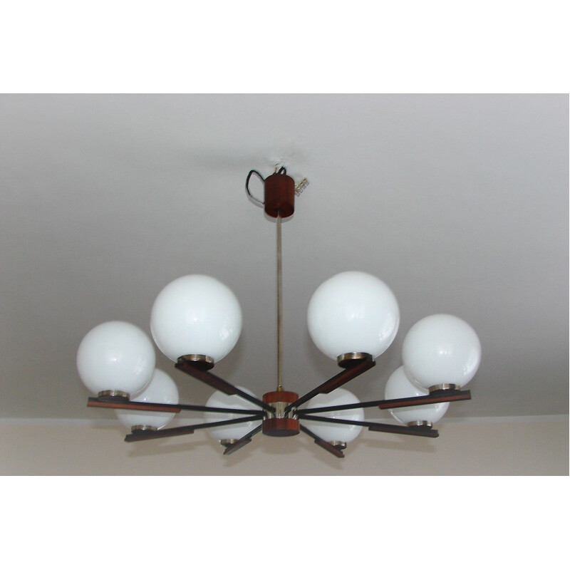 Danish mid century rosewood and glass chandelier, 1960s