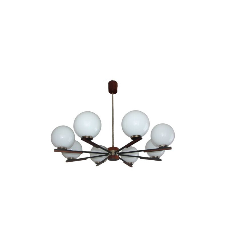 Danish mid century rosewood and glass chandelier, 1960s