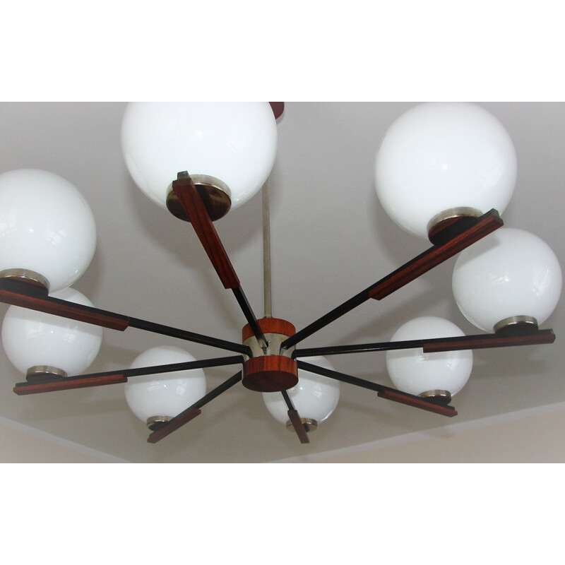 Danish mid century rosewood and glass chandelier, 1960s