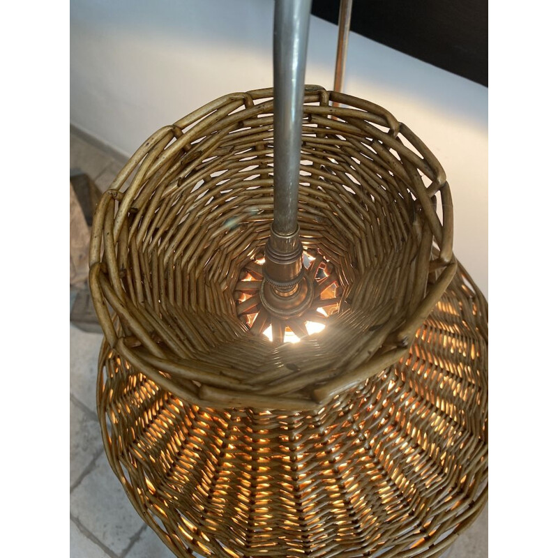 Vintage rattan floor lamp in the shape of a worker, 1950