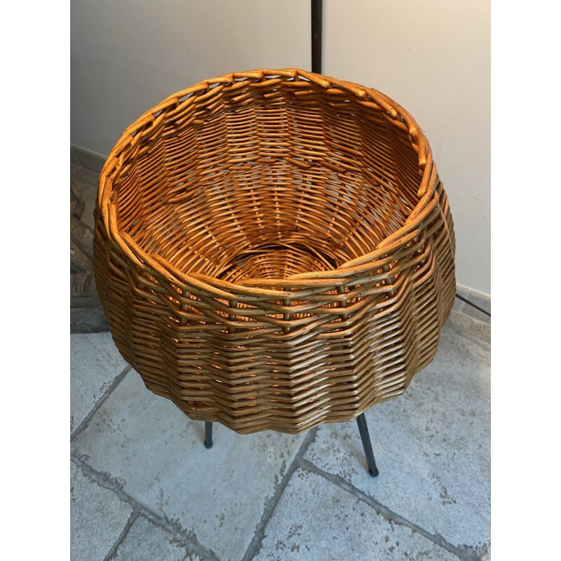 Vintage rattan floor lamp in the shape of a worker, 1950