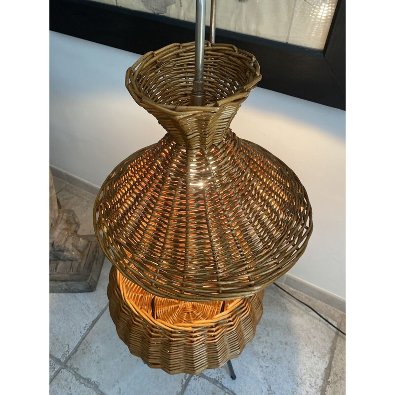 Lampada da terra vintage in rattan a forma di operaio, 1950