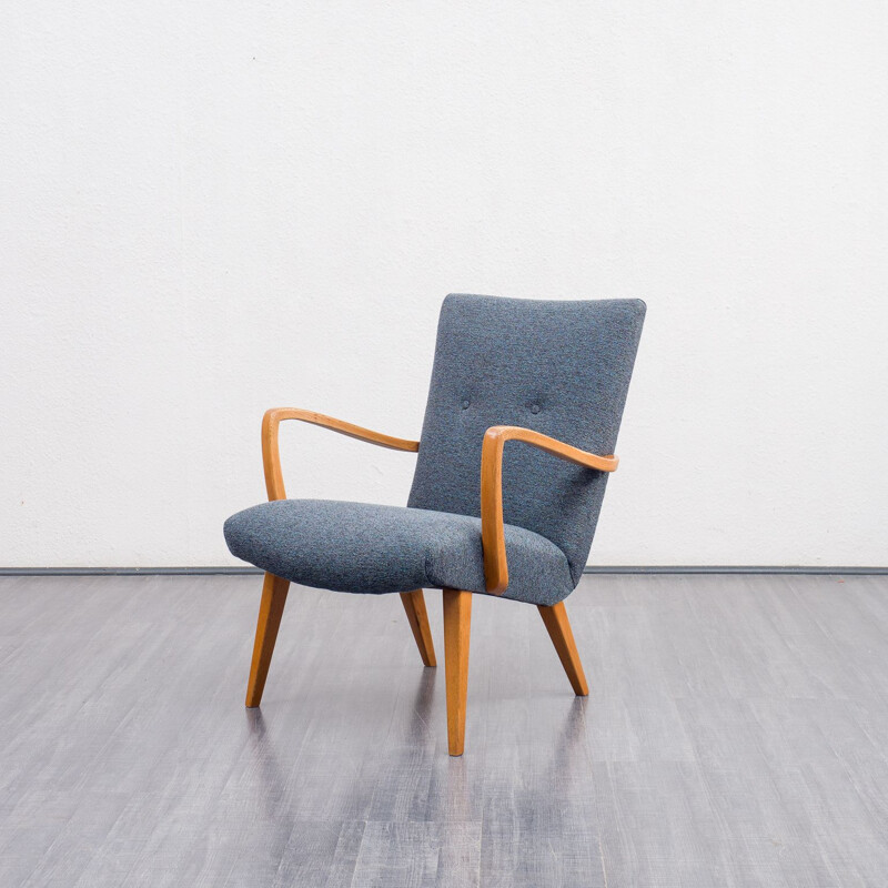 Vintage beechwood grey armchair with tapered legs, 1950s