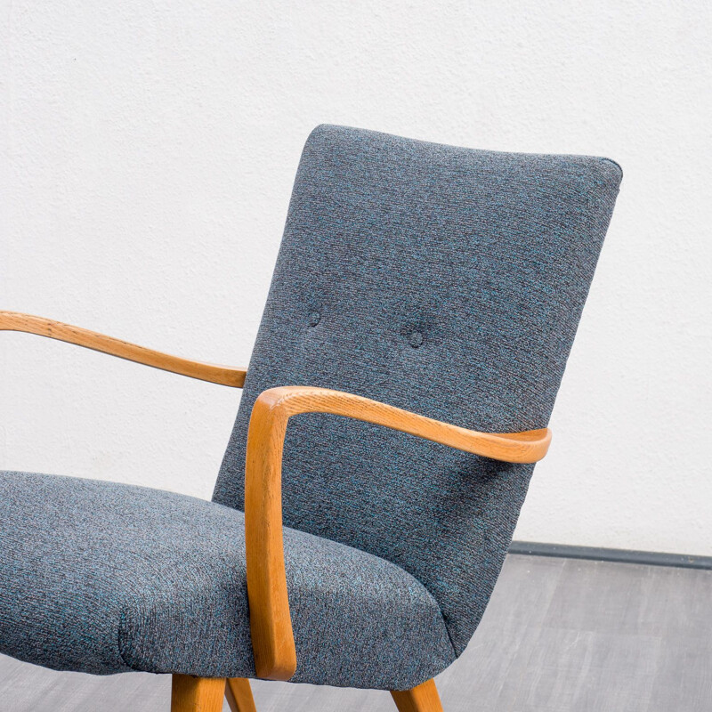 Vintage beechwood grey armchair with tapered legs, 1950s