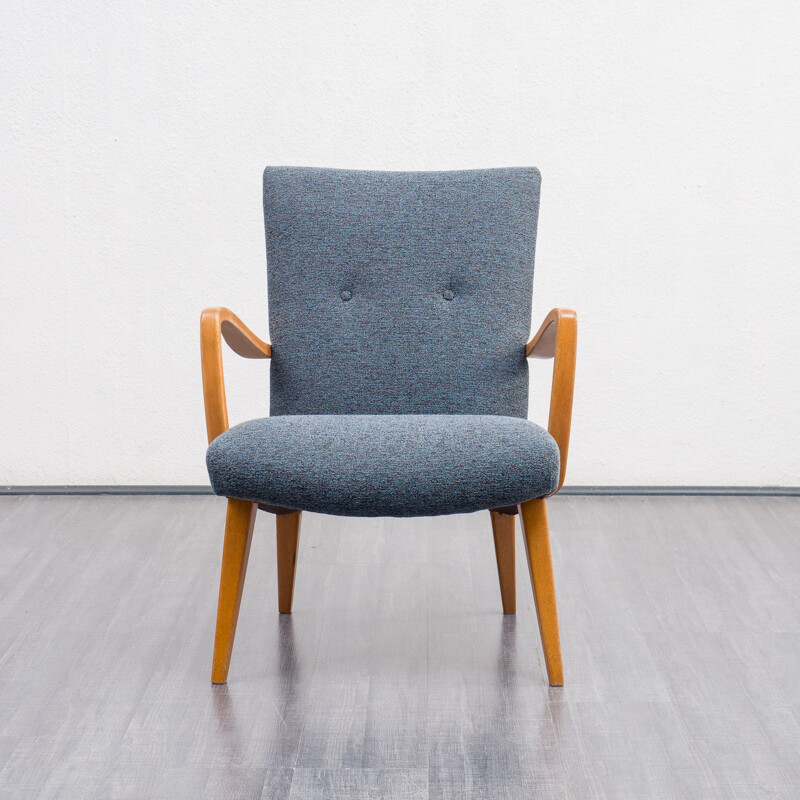 Vintage beechwood grey armchair with tapered legs, 1950s