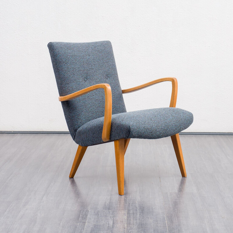 Vintage beechwood grey armchair with tapered legs, 1950s